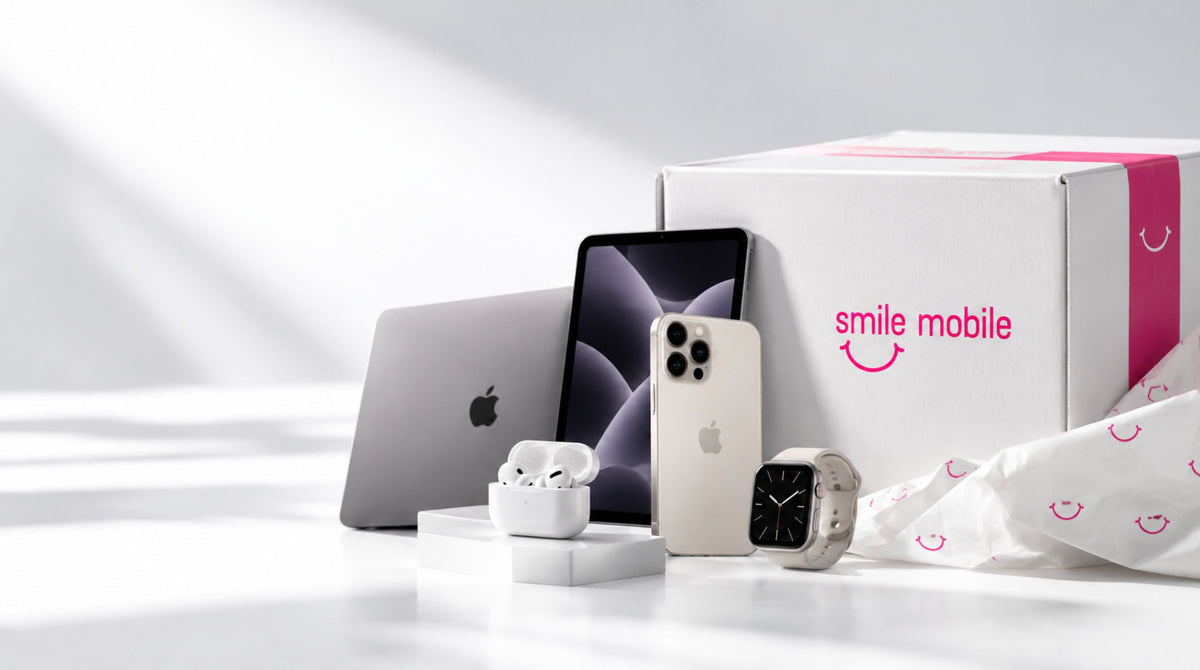Produse Apple lângă cutia Smile Mobile